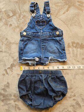 George Baby Girl Denim Shortalls Overalls & Western Bloomer Set - Size 3-6 Month